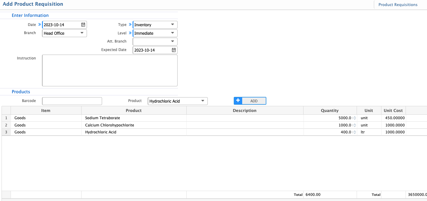 Product Requisition